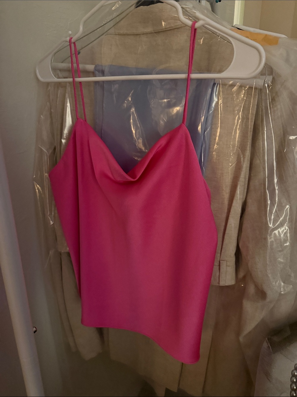 Alice + Olivia Hot Pink Cowl Neck Spaghetti Strap Camisole